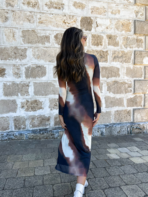 FOSTER Sleeved Midi Dress - Coffee Ombre