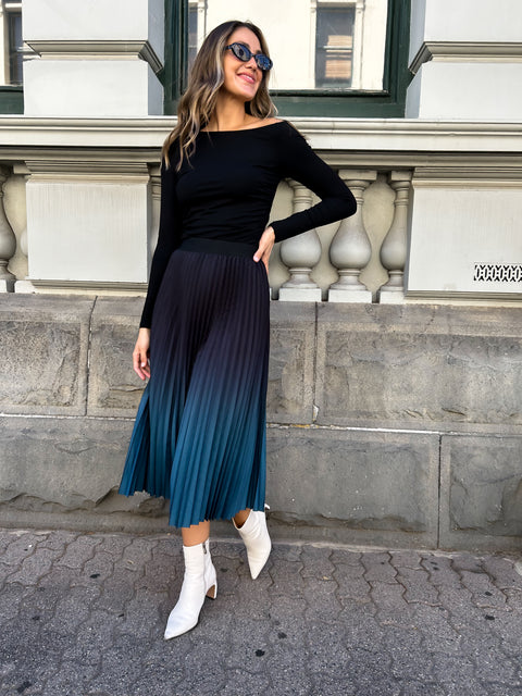 CLEO Ombre Pleat Skirt - Black/Teal (Pre-Order)