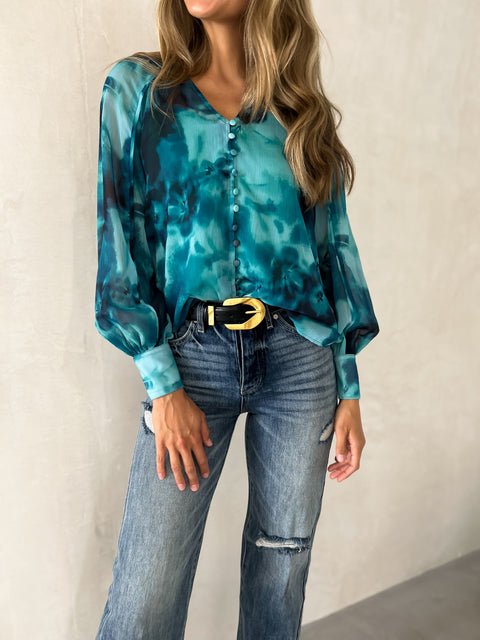 ERIKA Floral Print Top - Teal Floral