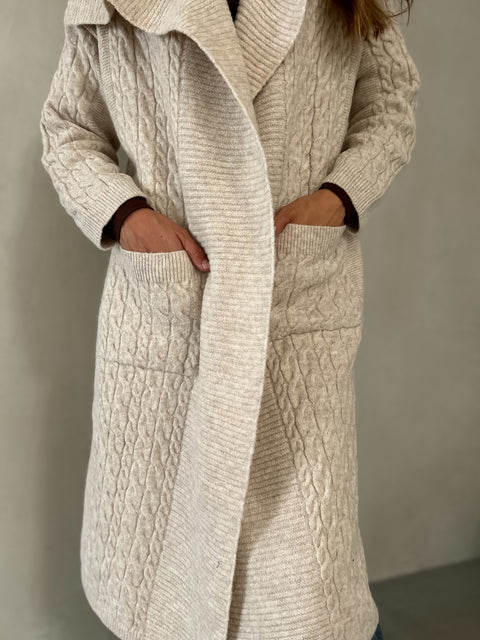 ESBER Cable Knit Longline Cardigan - Oatmeal