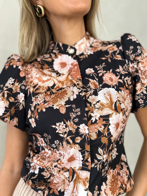 CATALINA Blouse - Black Floral