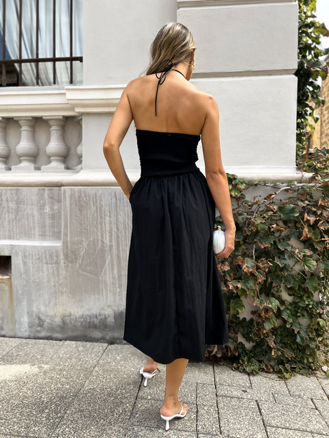 MARLEY Pocketed Halter Dress - Black