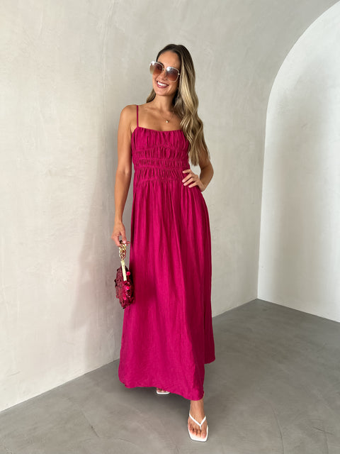 TOVE Ruched Maxi Dress - Fuchsia