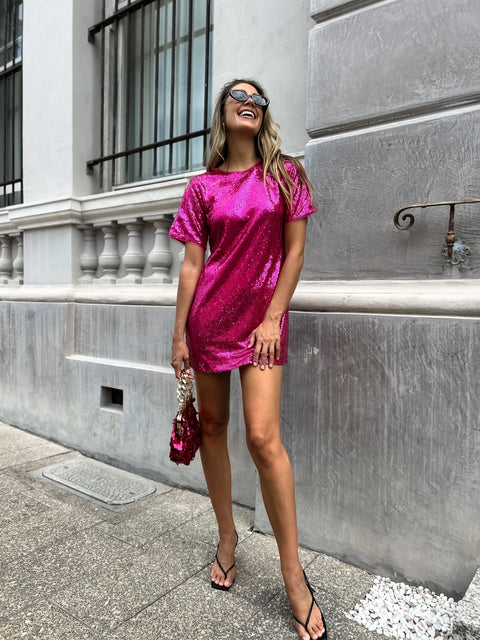 OCTAVIA Sequin Shift Dress - Fuchsia