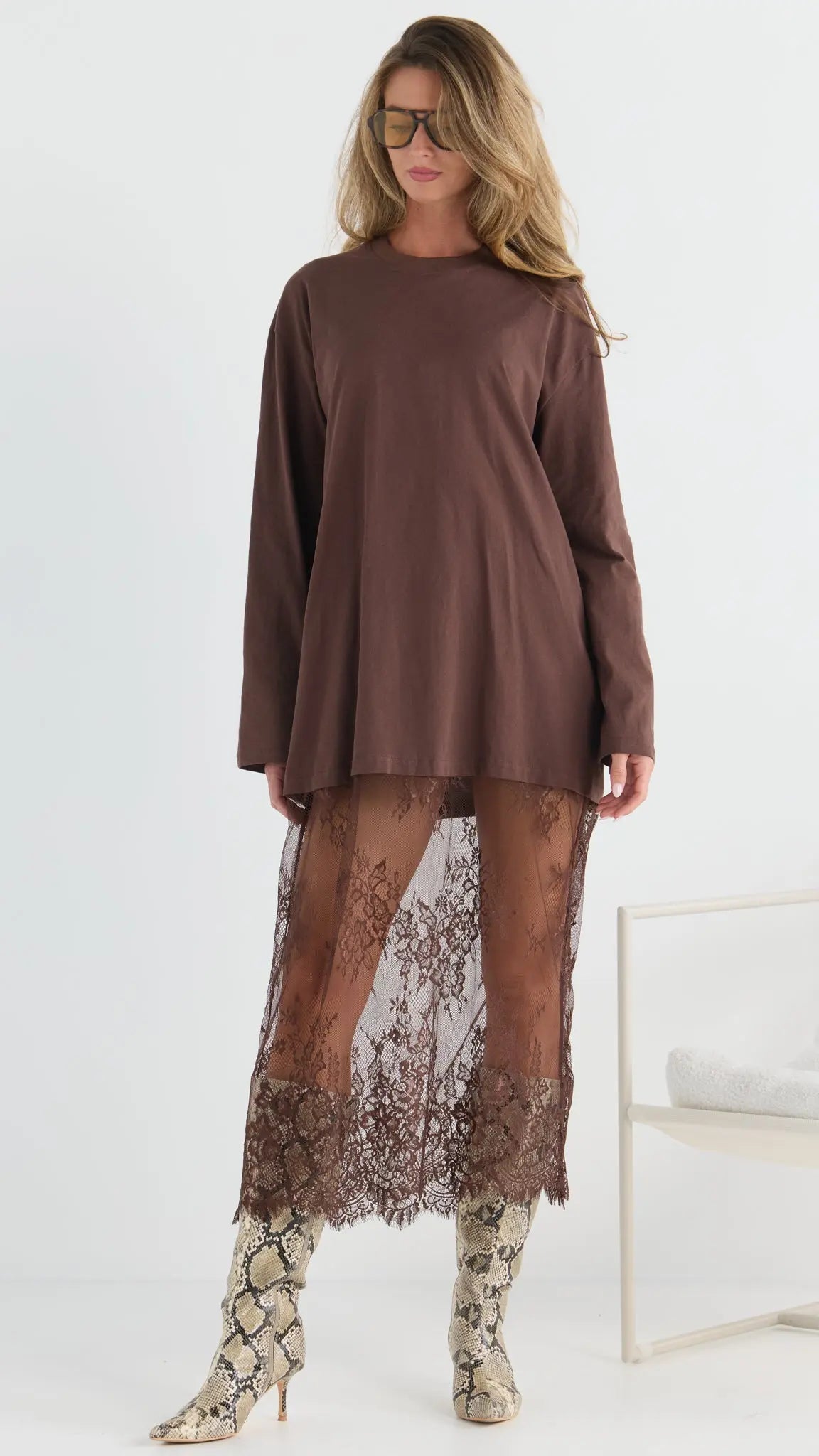 FRANKIE Lace Maxi Dress - Chocolate