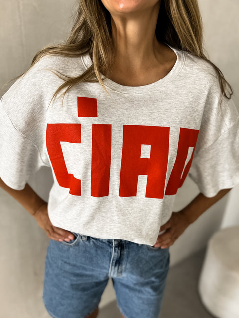 CIAO Oversize Tee - Heather Grey/Red