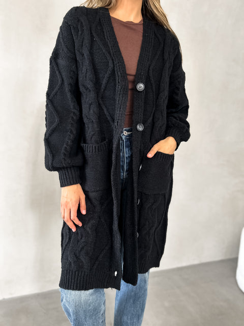 WINNIE Chunky Knit Cardigan - Black
