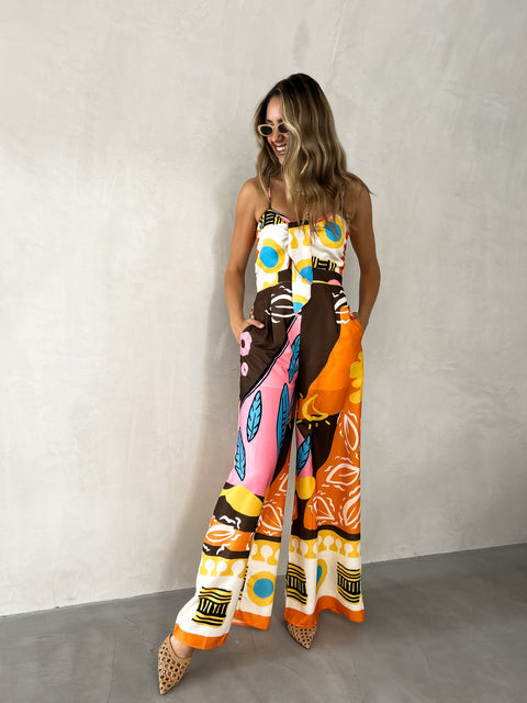 NYLAH Pocketed Jumpsuit - Tangerine Print