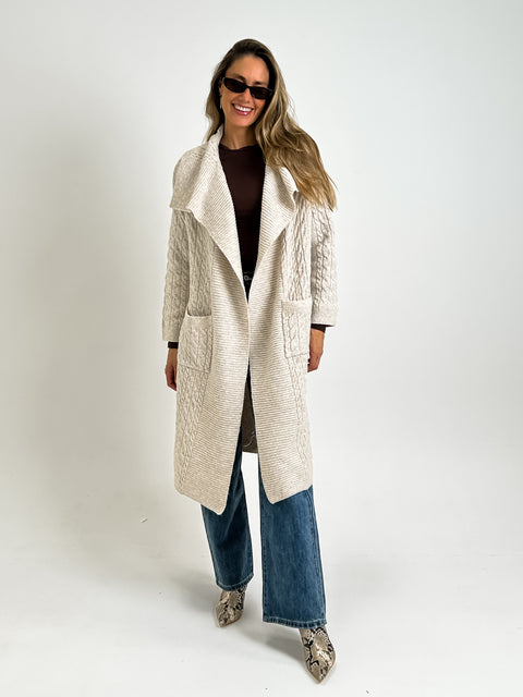 ESBER Cable Knit Longline Cardigan - Oatmeal