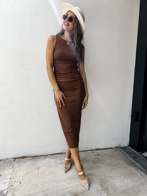 VERONA Cupro Midi Dress - Chocolate