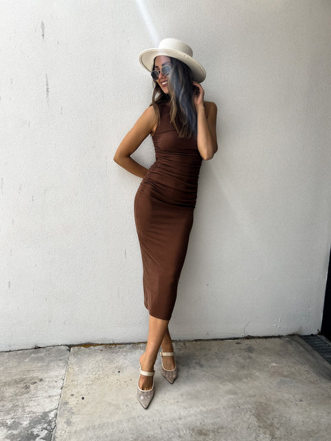 VERONA Cupro Midi Dress - Chocolate