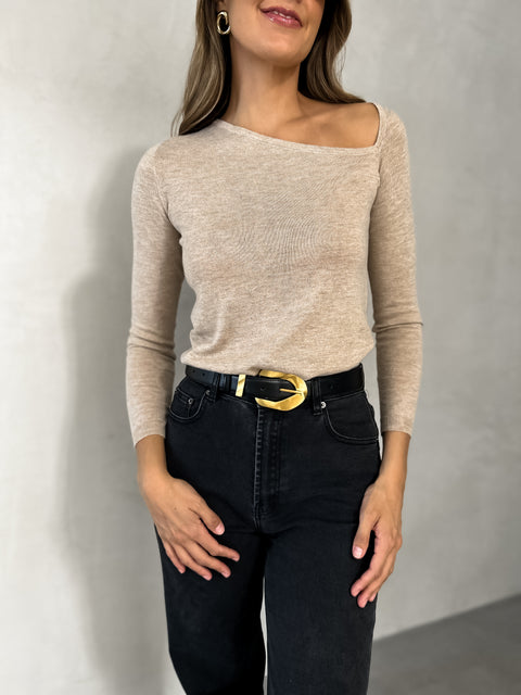 MURPHY Asymmetrical Knit Top - Oatmeal