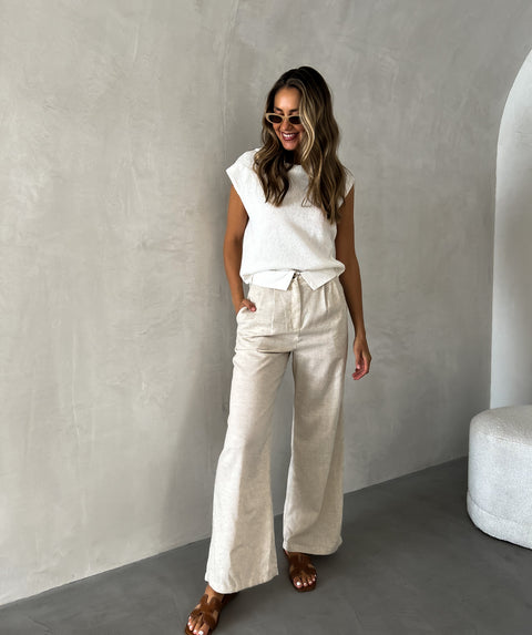 PORTIA Linen Pants - Natural