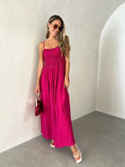TOVE Ruched Maxi Dress - Fuchsia