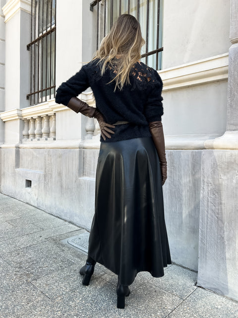 FRANKLIN Leather Midi Skirt - Black
