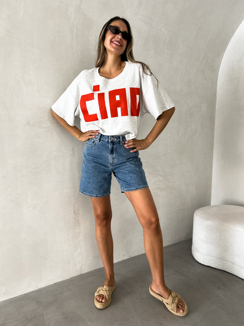CIAO Oversize Tee - Heather Grey/Red