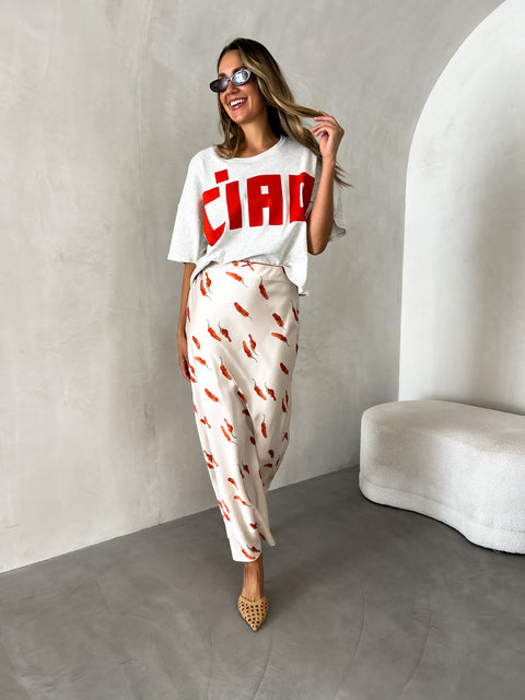 CIAO Oversize Tee - Heather Grey/Red
