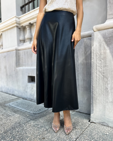 FRANKLIN Leather Midi Skirt - Black