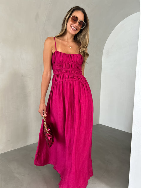 TOVE Ruched Maxi Dress - Fuchsia