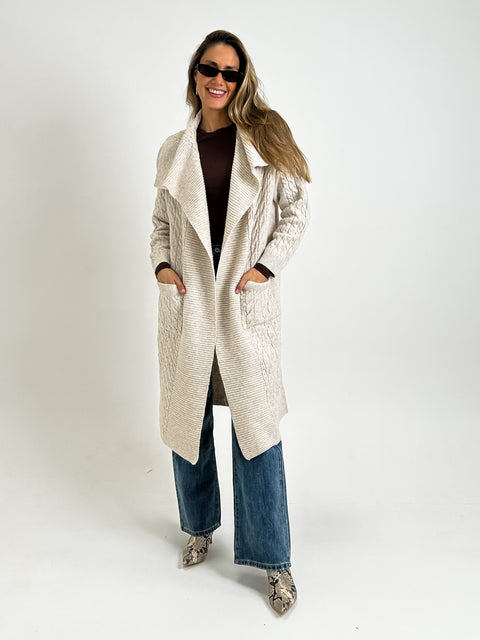 ESBER Cable Knit Longline Cardigan - Oatmeal