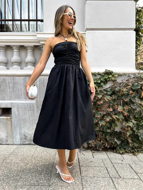 MARLEY Pocketed Halter Dress - Black