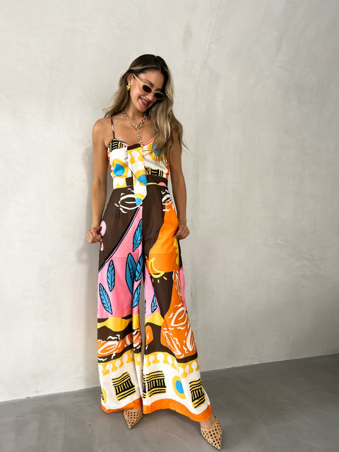 NYLAH Pocketed Jumpsuit - Tangerine Print