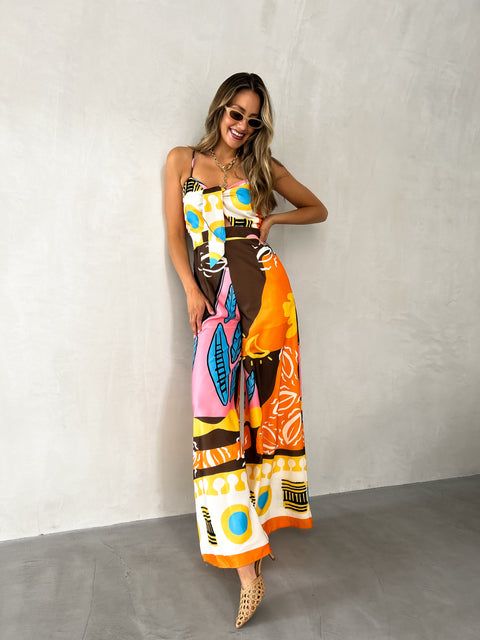 NYLAH Pocketed Jumpsuit - Tangerine Print
