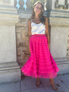 SELENA Tulle Feathered Maxi Skirt - Fuchsia (Pre-order)