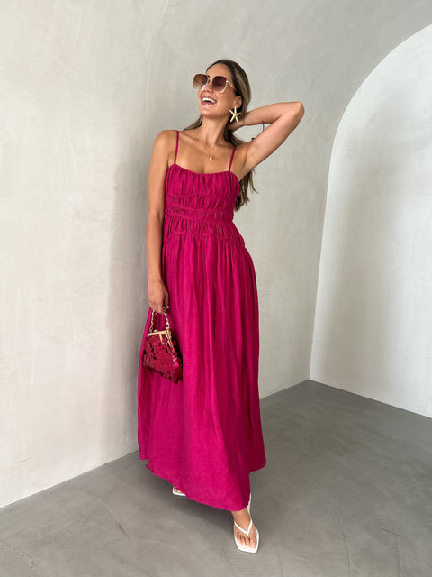TOVE Ruched Maxi Dress - Fuchsia