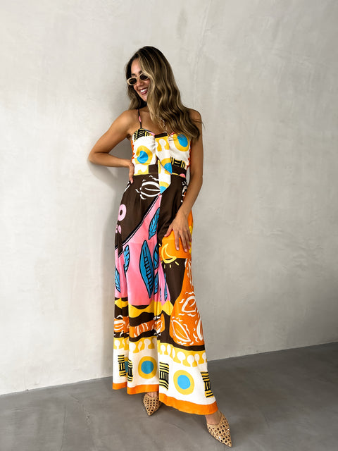 NYLAH Pocketed Jumpsuit - Tangerine Print