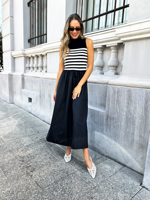 MABEL Knit Dress - Navy/White