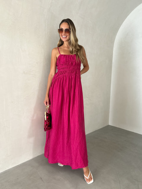 TOVE Ruched Maxi Dress - Fuchsia