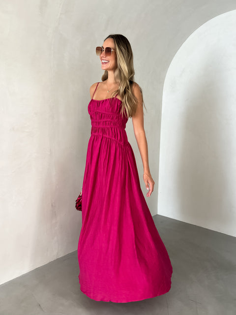 TOVE Ruched Maxi Dress - Fuchsia