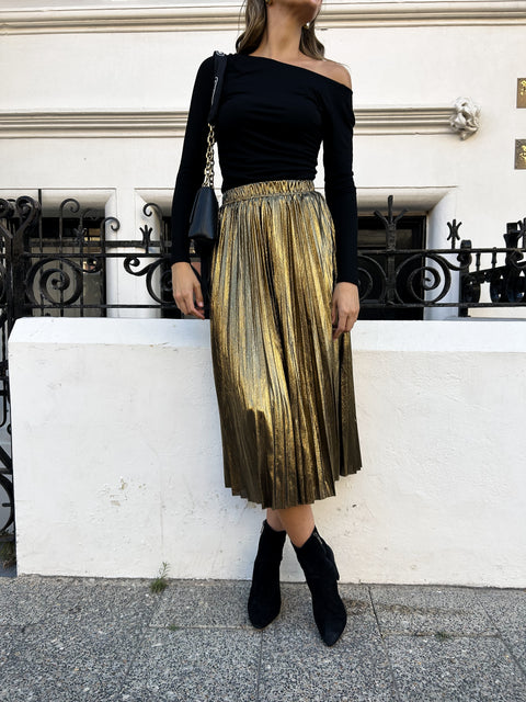 FARRAH Metallic Pleated Skirt - Vintage Gold (Pre-order)
