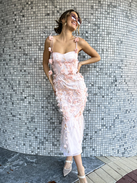 FLORENCE Floral Applique Midi Dress