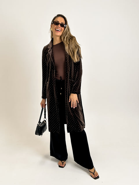 ***LUPE Velvet Rhinestone Duster - Chocolate
