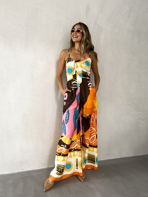 NYLAH Pocketed Jumpsuit - Tangerine Print