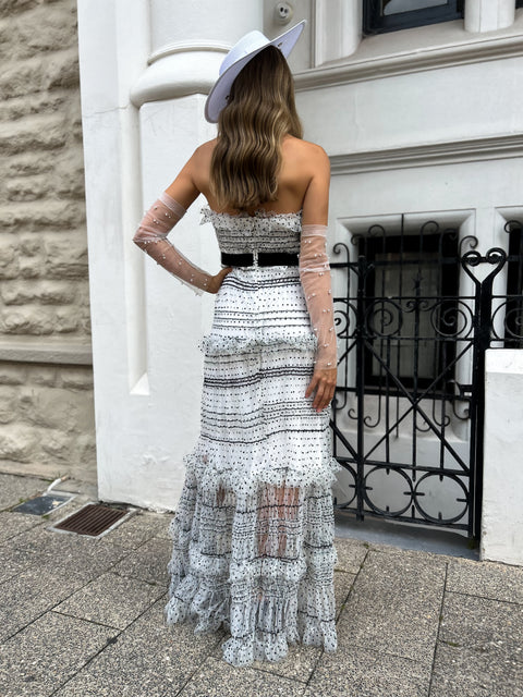 PRIMROSE Belted Tulle Maxi - Polka