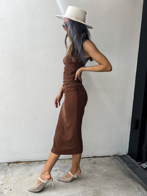 VERONA Cupro Midi Dress - Chocolate