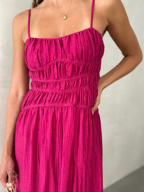 TOVE Ruched Maxi Dress - Fuchsia