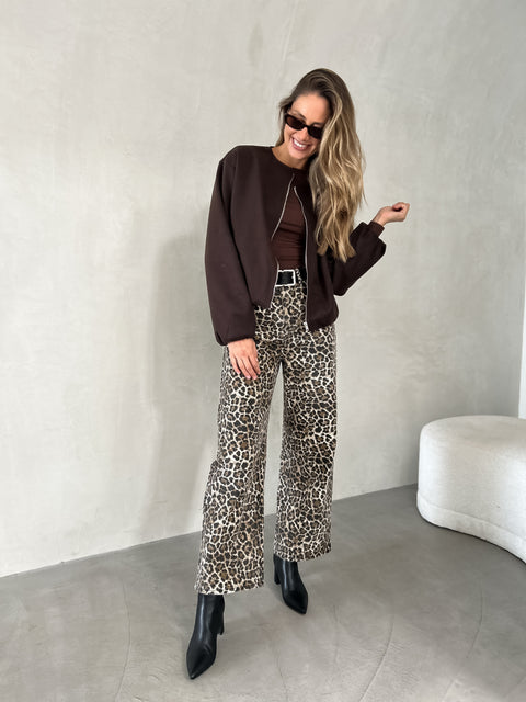 SOLEIL Suede Bomber Jacket - Chocolate
