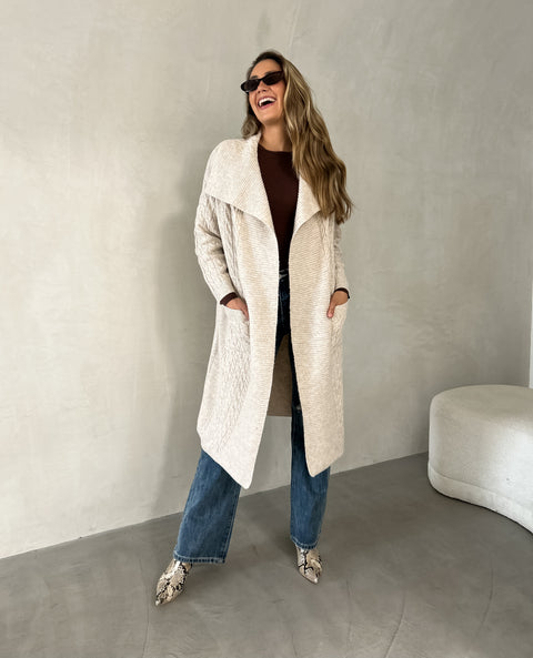 ESBER Cable Knit Longline Cardigan - Oatmeal
