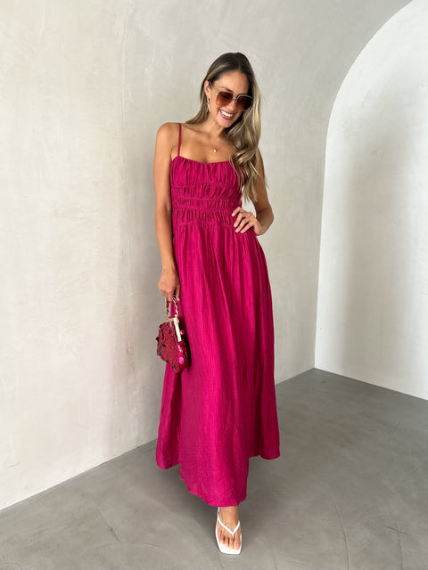 TOVE Ruched Maxi Dress - Fuchsia