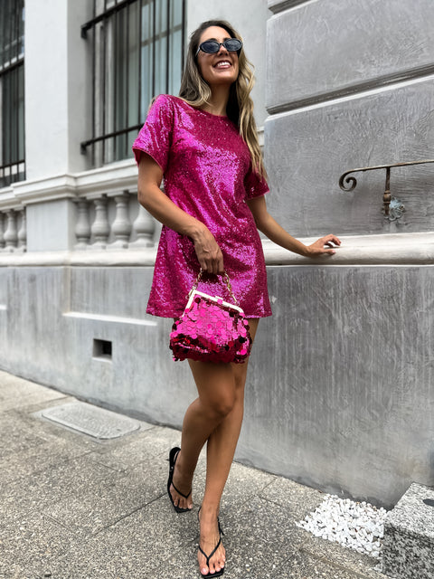 OCTAVIA Sequin Shift Dress - Fuchsia