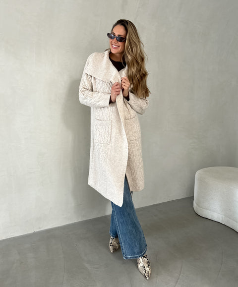 ESBER Cable Knit Longline Cardigan - Oatmeal