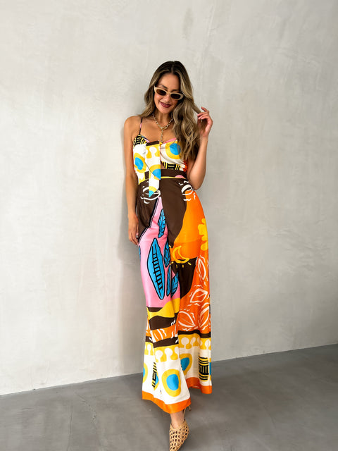 NYLAH Pocketed Jumpsuit - Tangerine Print