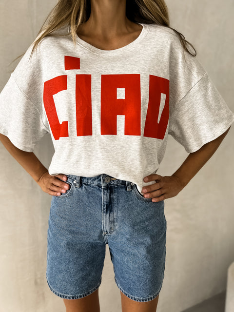 CIAO Oversize Tee - Heather Grey/Red