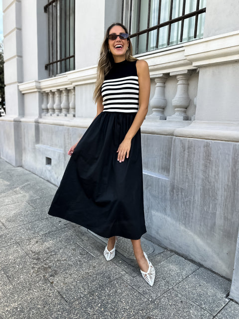 MABEL Knit Dress - Navy/White
