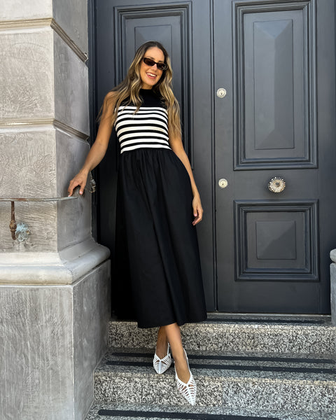 MABEL Knit Dress - Navy/White