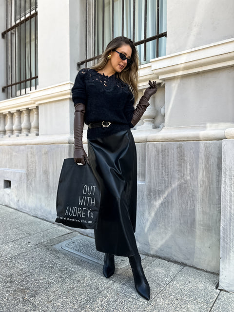 FRANKLIN Leather Midi Skirt - Black